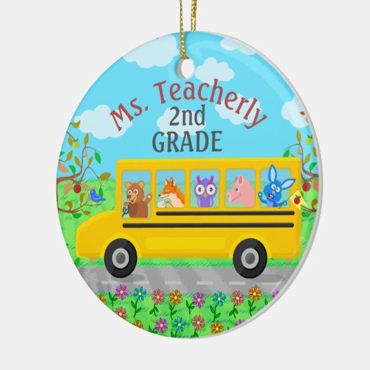 先生は名前をカスタムする|かわいいバス動物感謝していしています セラミックオーナメント (左)