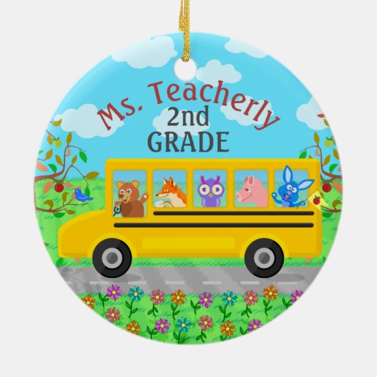 先生は名前をカスタムする|かわいいバス動物感謝していしています セラミックオーナメント (裏面)