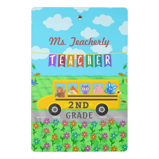 先生は名前をカスタムする|かわいいバス動物感謝していしています ミニクリップボード (裏面)