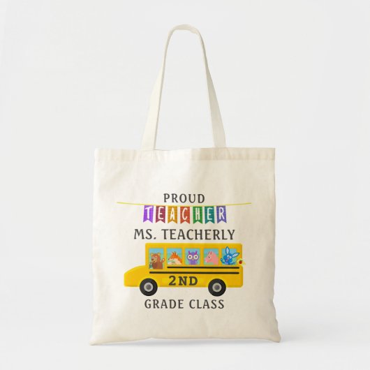 先生は名前をカスタムする|かわいい動物バス感謝していしています トートバッグ (正面)