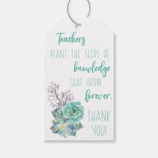 先生は知識の種子を多肉植物 ギフトタグ (正面)