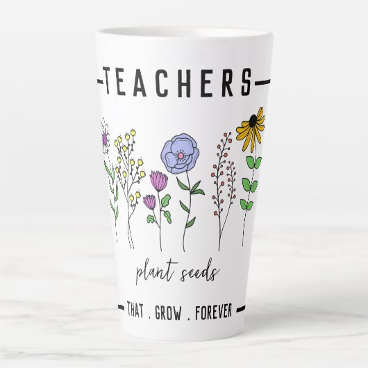 先生は、永遠に野生の花を育てる種子を植える カフェラテマグ (正面)