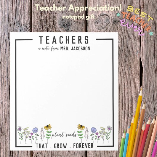 先生は、永遠に野生の花を育てる種子を植える ノートパッド