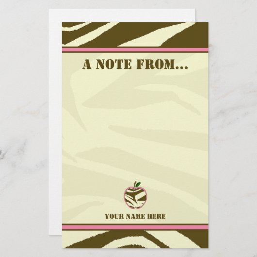 先生ひな形- Brown Zebra Print Apple 便箋 (正面/裏面)