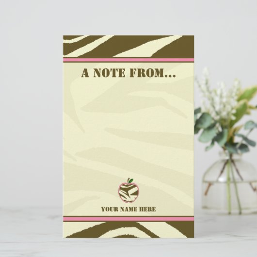 先生ひな形- Brown Zebra Print Apple 便箋 (スタンド正面)