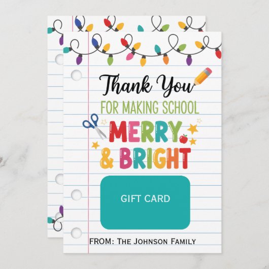 先生へのギフトカードホルダー メリー&ブライトクリスマス 招待状 (正面/裏面)