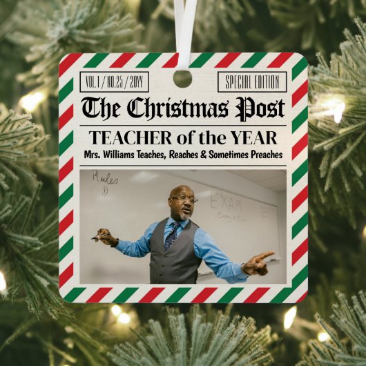 先生へのクリスマスギフト新聞 メタルオーナメント (インサイチュ)