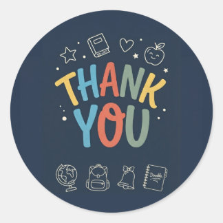 先生への感謝「THANK YOU」ネイビーブルーカード ラウンドシール