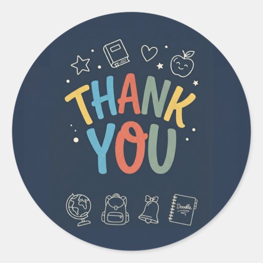 先生への感謝「THANK YOU」ネイビーブルーカード ラウンドシール (正面)