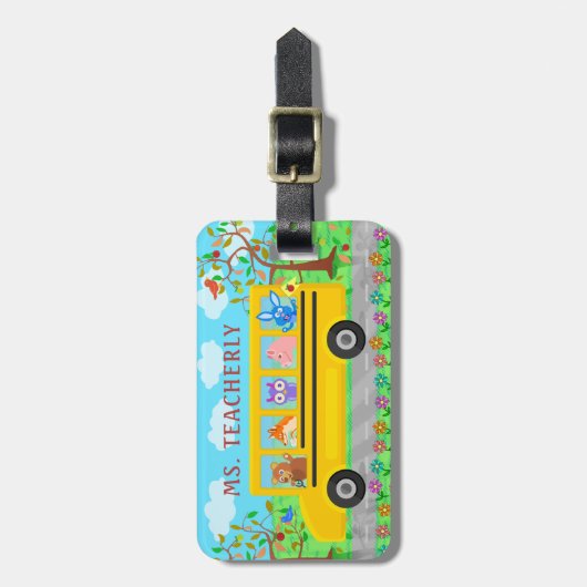 先生またはバス運転手かわいい動物|の名前をカスタムする ラゲッジタグ (正面縦)