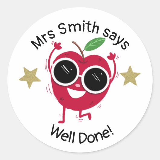 先生よくやった!アップルクラシックラウンドステッカー ラウンドシール (正面)