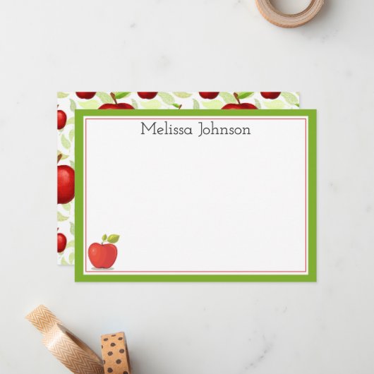 先生アップルかわいいおもしろいスクールパーソナライズされた ノートカード (正面/裏面インサイチュ)