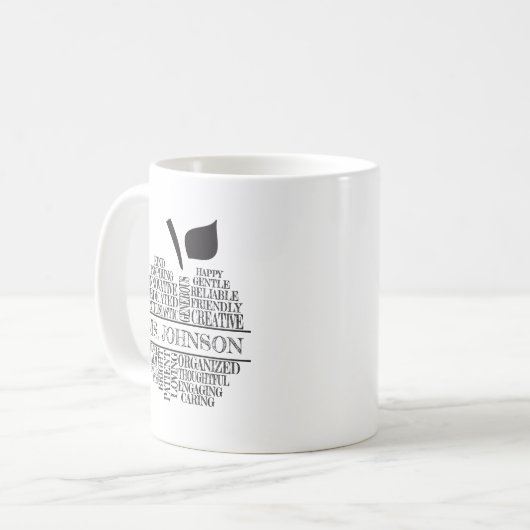 先生アップルタイポグラフィ白黒 コーヒーマグカップ (正面左)