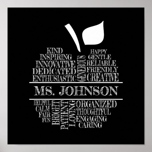 先生アップルタイポグラフィ白黒 ポスター (正面)