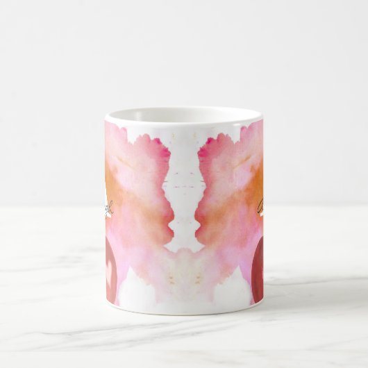 先生アップルハートモノグラム名レッドピンク コーヒーマグカップ (中央)