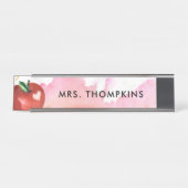 先生アップルハートレッドピンク水色 デスクネームプレート (正面)