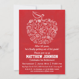 先生アップル退職パーティの招待状 – 赤 招待状