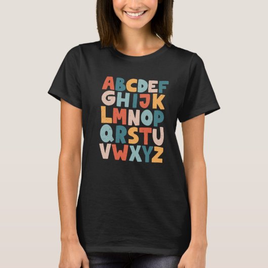 先生アルファベットレトロABC動物幼稚園Pr Tシャツ (正面)