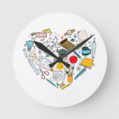 先生インストラクター教授ツールハート ラウンド壁時計 (正面)