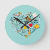 先生インストラクター教授ツールハート ラウンド壁時計 (正面)