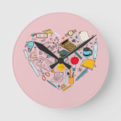 先生インストラクター教授ツールハート ラウンド壁時計 (正面)