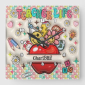 先生インスパイア: 、成長、ハート、心 スクエア壁時計 (正面)