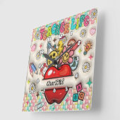 先生インスパイア: 、成長、ハート、心 スクエア壁時計 (傾斜)