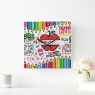 先生インスパイア:、成長、心、ハート スクエア壁時計