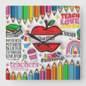 先生インスパイア:、成長、心、ハート スクエア壁時計 (正面)