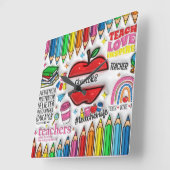 先生インスパイア:、成長、心、ハート スクエア壁時計 (傾斜)