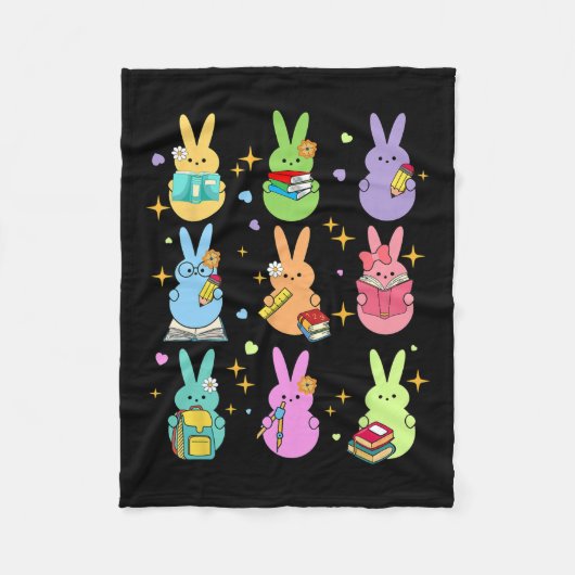 先生イースターバニーハッピーイースターエッググルービーシュトゥード フリースブランケット (正面)