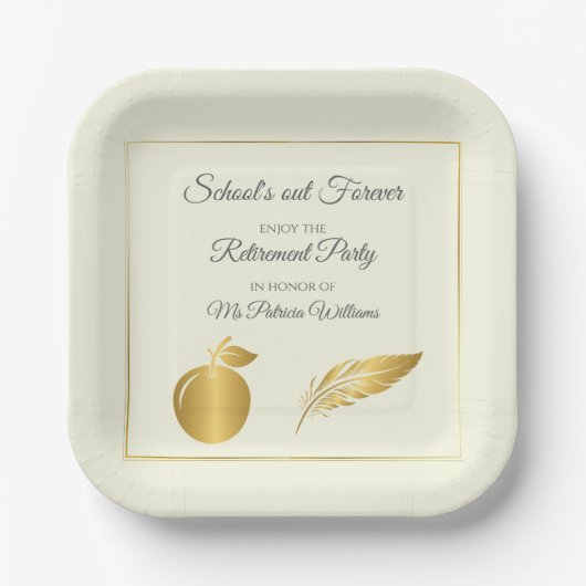 先生エレガントズゴールデンパステルリタイアメントパーティー ペーパープレート (正面)