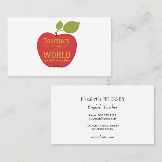 先生エレガントレッドアップルと引用文金ゴールドスクリプト 名刺 (正面/裏面)