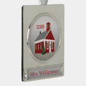 先生エレガント主バナパーソナライズされたーSIL シルバープレートバナーオーナメント (右)