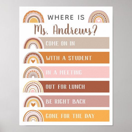 先生オフィスのドアのサインの虹 ポスター (正面)