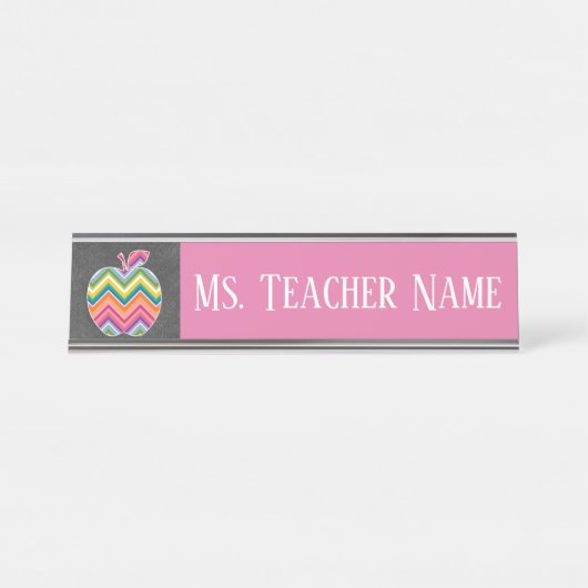 先生カスタムアップルとトレンディーのシェブロン模様 デスクネームプレート (正面)