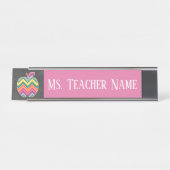先生カスタムアップルとトレンディーのシェブロン模様 デスクネームプレート (正面)