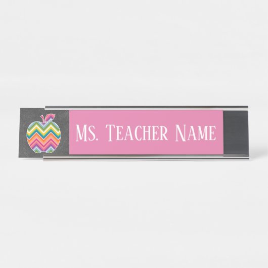 先生カスタムアップルとトレンディーのシェブロン模様 デスクネームプレート (正面)