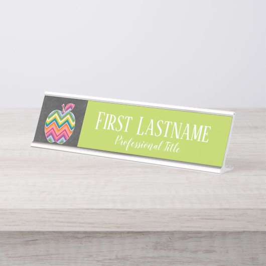 先生カスタムアップルとトレンディーのシェブロン模様 デスクネームプレート (正面)