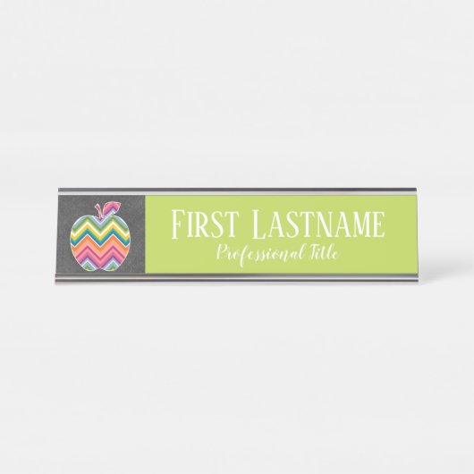 先生カスタムアップルとトレンディーのシェブロン模様 デスクネームプレート (正面)