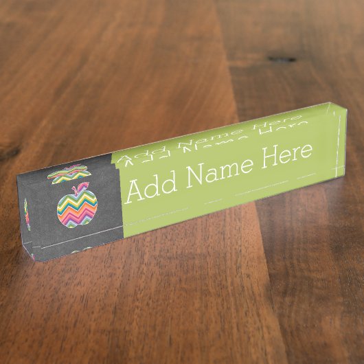 先生カスタムアップルとトレンディーのシェブロン模様 デスクネームプレート (側面)