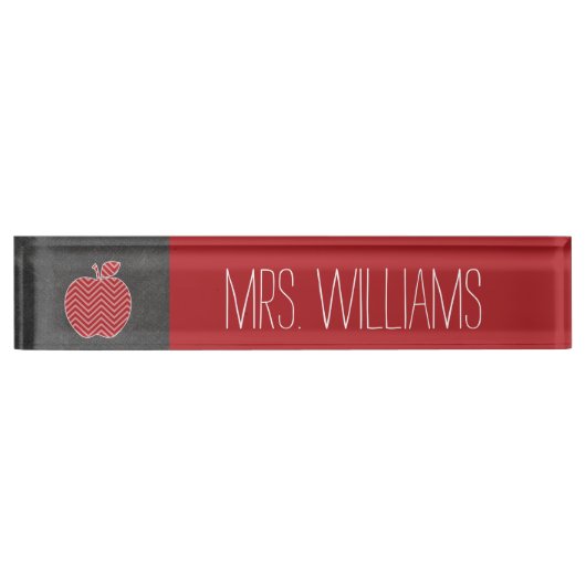 先生カスタムアップルとトレンディーのシェブロン模様 デスクネームプレート (正面)