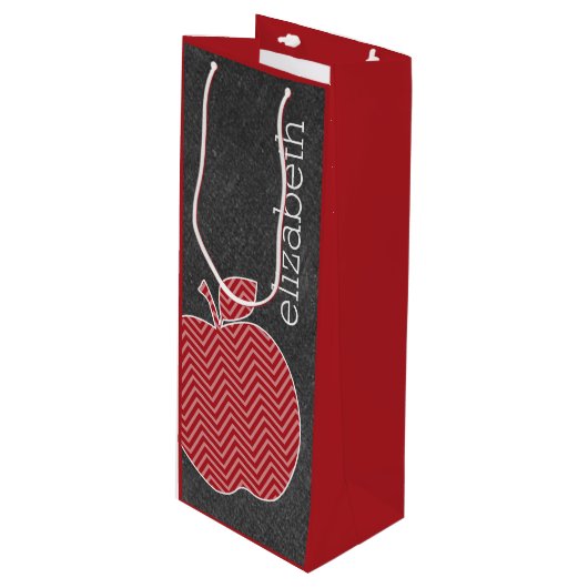 先生カスタムアップルとトレンディーのシェブロン模様 ワインギフトバッグ (正面アングル)