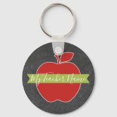 先生カスタムアップル – 赤緑手書きフォント キーホルダー (正面)