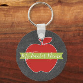先生カスタムアップル – 赤緑手書きフォント キーホルダー (正面)