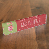 先生カスタムリンゴトレンディー花柄 デスクネームプレート (側面)