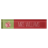 先生カスタムリンゴトレンディー花柄 デスクネームプレート (正面)