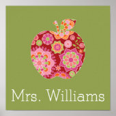 先生カスタムリンゴトレンディー花柄 ポスター (正面)