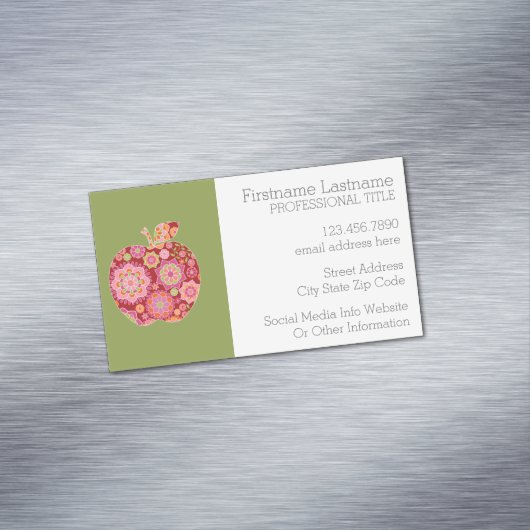 先生カスタムリンゴトレンディー花柄 マグネット名刺 (インサイチュ)