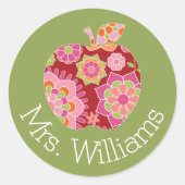 先生カスタムリンゴトレンディー花柄 ラウンドシール (正面)